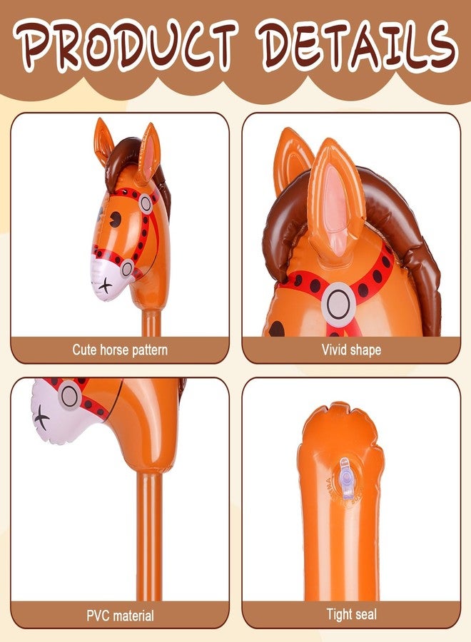 Easywiny 12 Pcs 40 Inch Inflatable Stick Horse Colorful Horse Head Stick Balloon Horse Birthday Party Supplies Pony Stick for Halloween Birthday Cowboy Horse Theme Party Supply, 6 Colors - Image 3